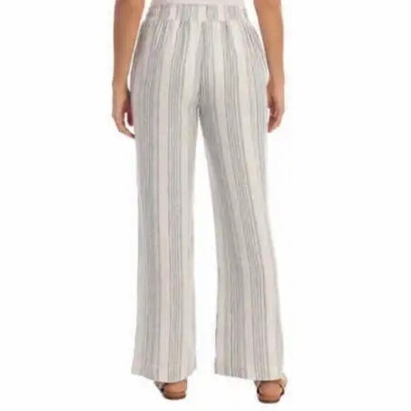 Briggs Linen White & Blue Striped Elastic Comfy Pants SZ L - Picture 2 of 11